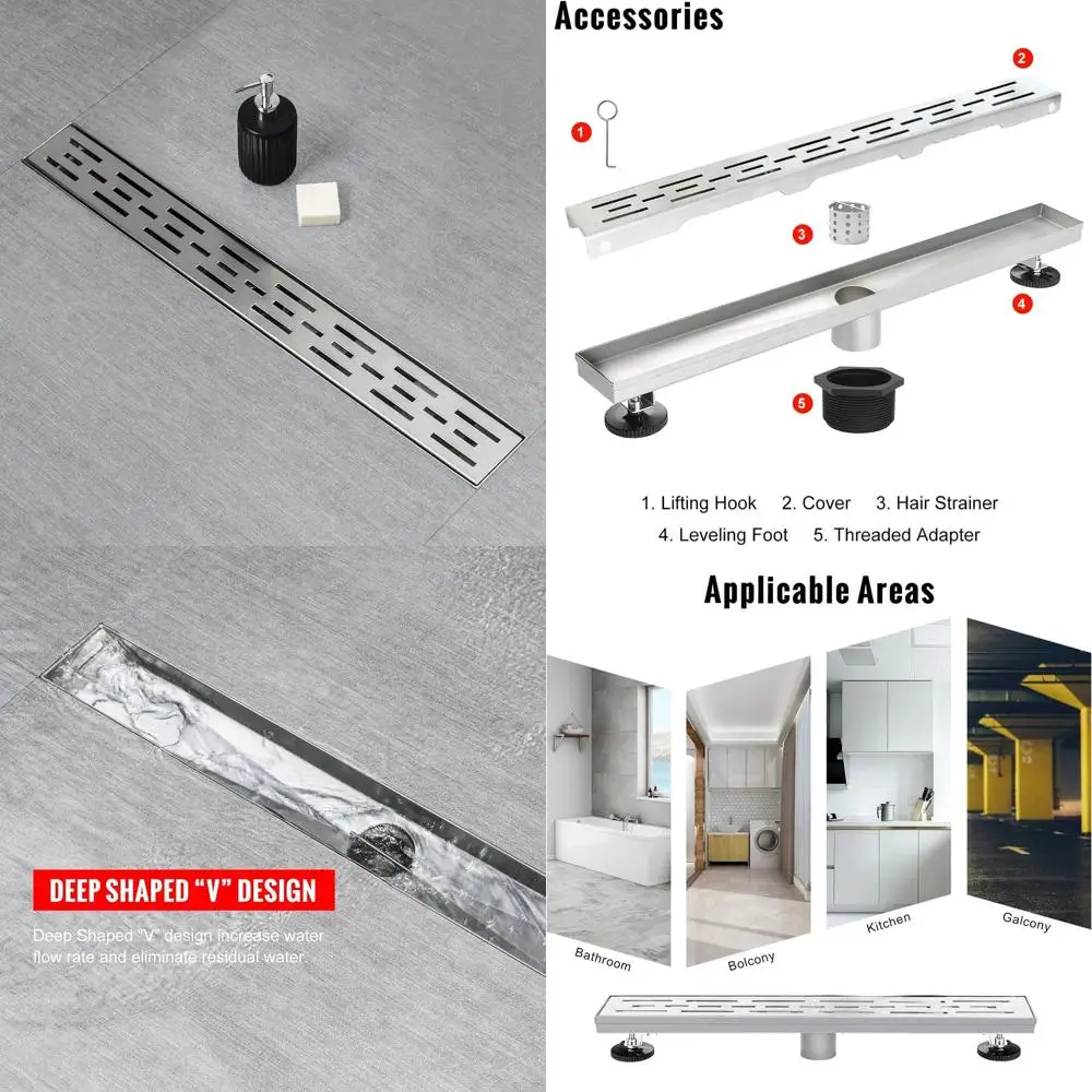 

Линейный слив из матовой нержавеющей стали 48, съемная решетка и уловитель волос, высокий расход
