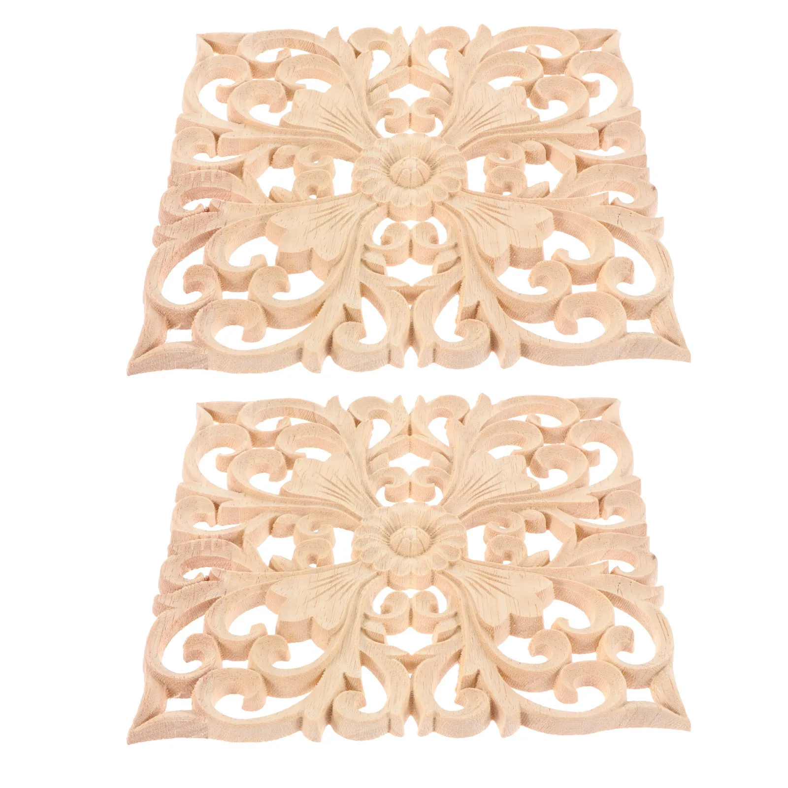 

2pcs Solid Wood Carved Decorative Trim Unpainted Diy Wall Cabinet Door Applique For Home Furniture Decor Wooden Onlay