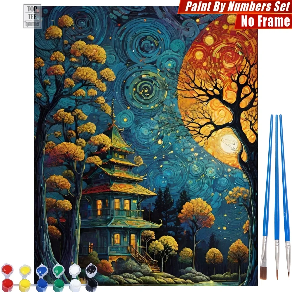 

Fantasy Chinese Pagoda Painting By Number Set - Swirling Starry Scarlet Teacher'S Day Gift For Teacher