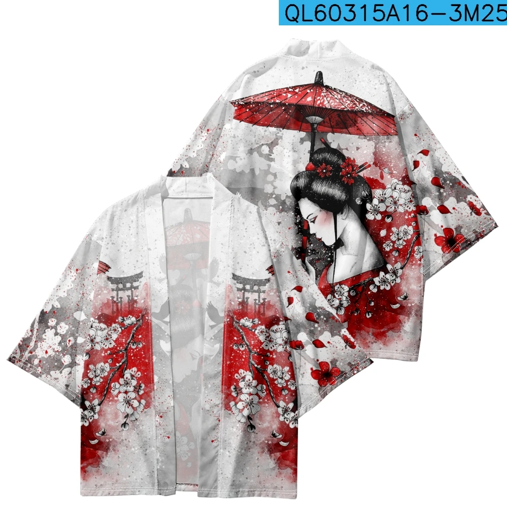 Summer Japanese Anime Beauty Floral Printed Kimono Streetwear Men Women Cardigan Robe Female Traditional Clothing