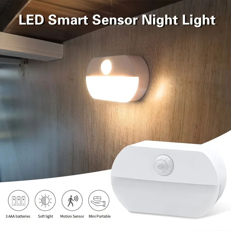 Led Motion Sensor Night Light Battery Powered Under Cabinet Light Smart Sensor Night Lamp for Hallway Stair Kitchen Bedroom