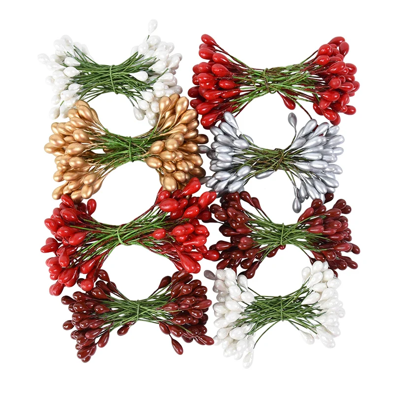50PCS Gold/Red/Silver/White Double Heads Mini Flower Stamen Pistil Wedding Decoration DIY Christmas Scrapbooking Gift Box Craft