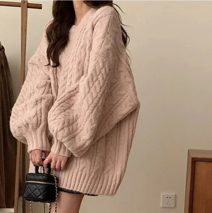 

Мягкий уютный вязаный свитер, пальто, женский свободный крой, ленивый стиль, корейская версия, с круглым вырезом, осень-зима