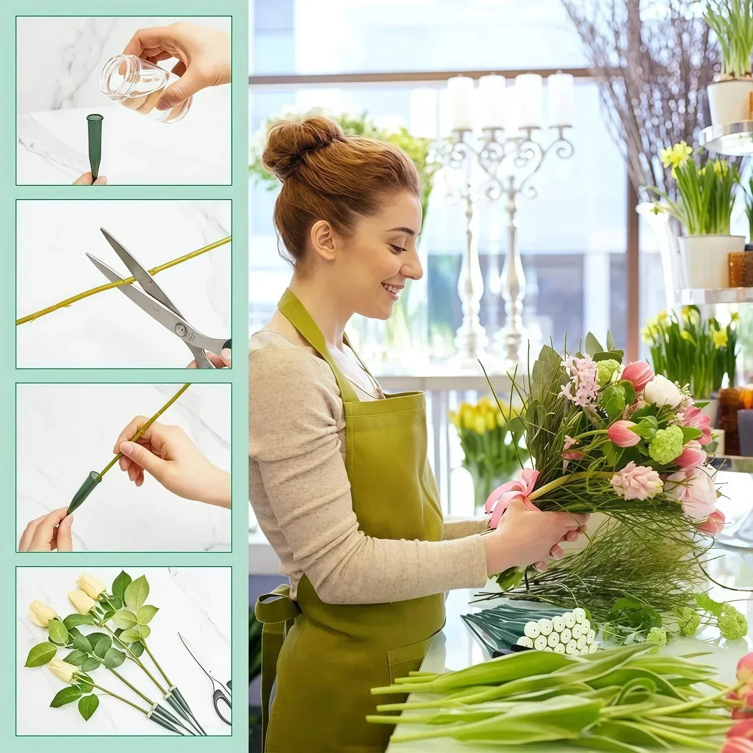 2026 Latest Models 60 PCS Floral Water Tubes with Rubber Caps Fresh Flower Water Tubes for Garden Bouquet Stem Supplies Florist
