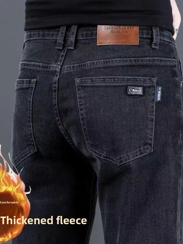 

Men's Winter Thiened Fce Lined Straight Leg Jeans Elastic Casual Faionable Long Pants Loose Fit Classic Sle Ciwalk