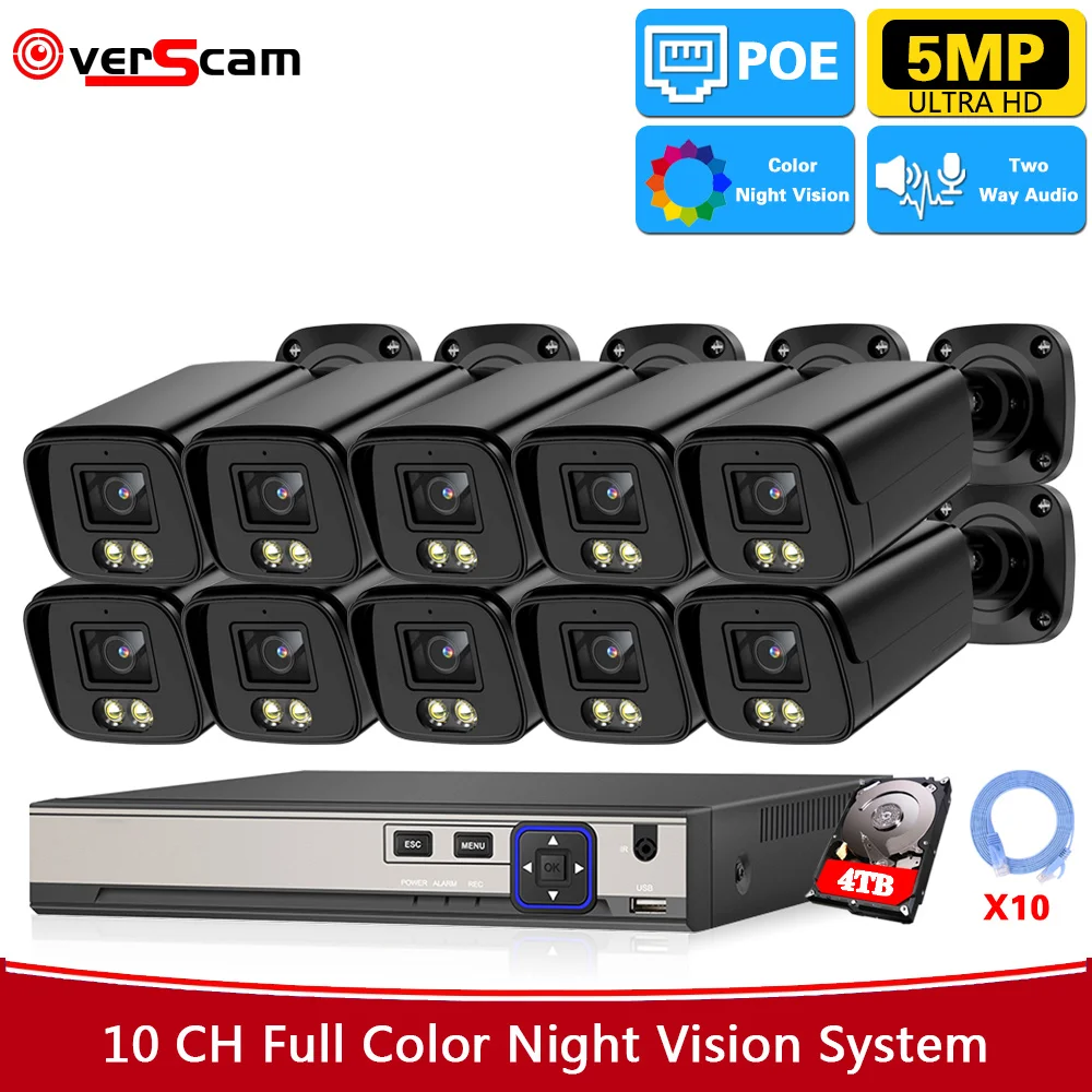 

5MP POE Security Camera System Ultra HD 4K 10CH POE NVR Kit Two Way Audio Color Night Vision CCTV Video Surveillance System Kit