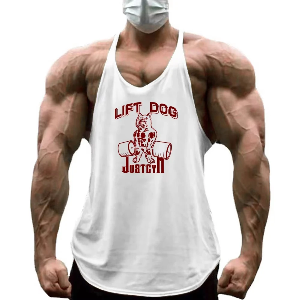 Men's Cotton LIFT DOG Gym Tank Tops Y-Back Running Vests Bodybuilding Sleeveless Shirt Muscle Workout Athletic Fitness Singlets
