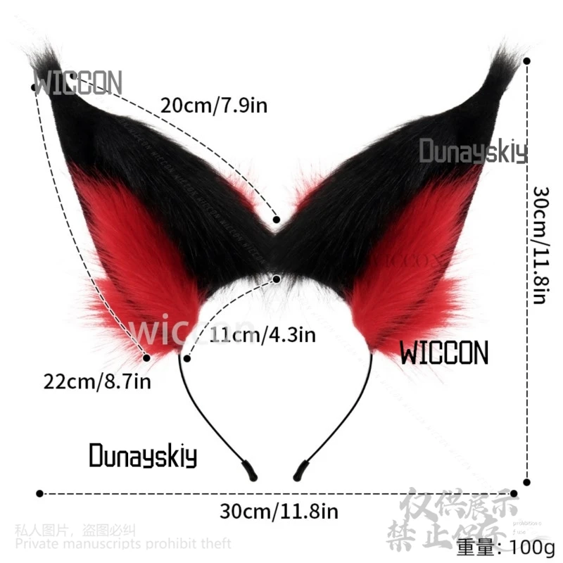 فروي القط الذئب الثعلب الأذن أفخم غطاء الرأس تأثيري أنيمي Alastooor زي فندق الأسود إلى الأحمر التدرج Furrsuit عقال هالوين