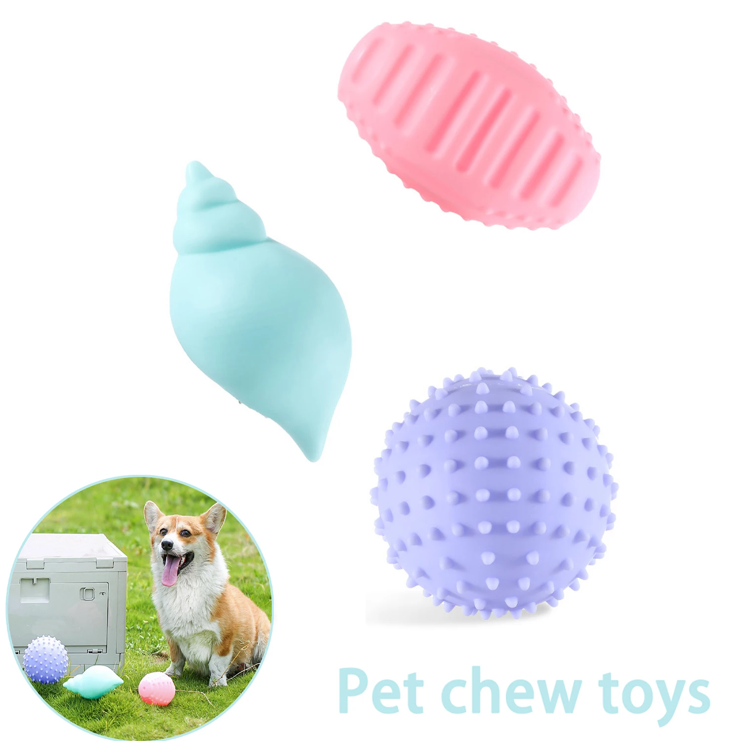 Pet Audible Toy Ball Set Three Interactive Dog Toys Play Resistant Teething Hollow Ball Clean Pet Oral Washable Chewing Tool