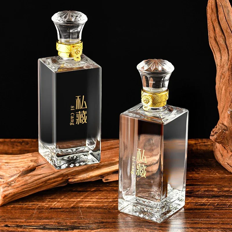 Decantador de whisky transparente de 500 ml, de forma cuadrada, para licor, whisky escocés, bourbon, botella de alcohol, regalos para hombres, novios.