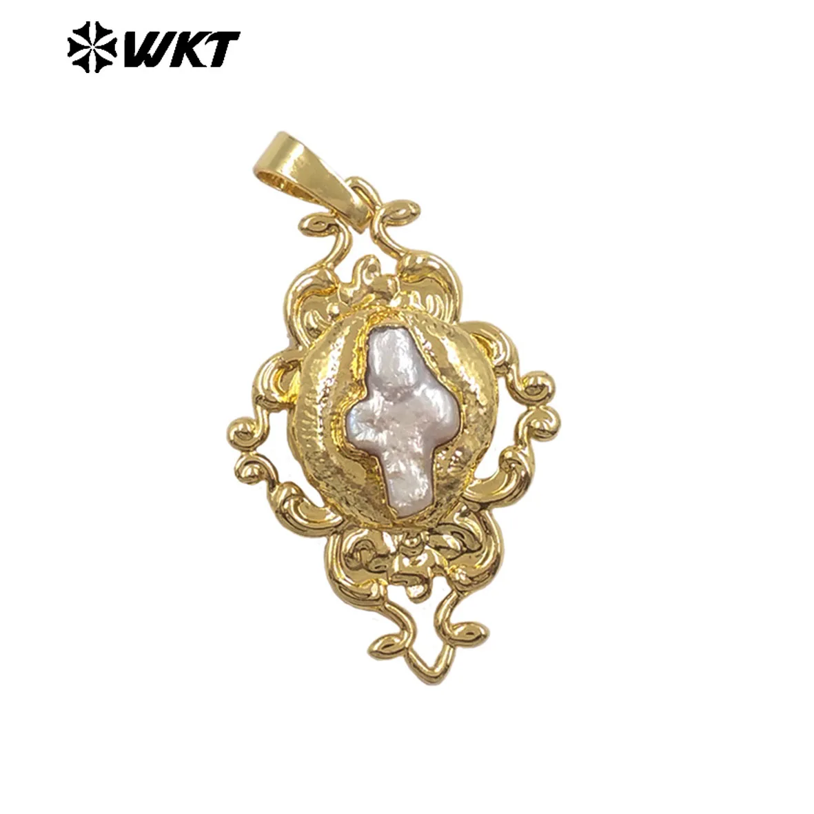 

WT-JP448 Роскошный изысканный 18-каратный позолоченный устойчивый к потускнению натуральный пресноводный жемчуг виноградная лоза кулон для девочек ожерелье DIY