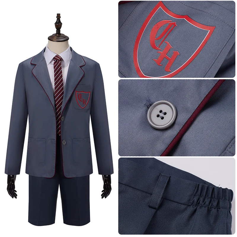 Matilda Grey School Uniform Cosplay Costume Musical Men Women Kids Casual Shorts Uniform Set in Red Halloween Party Outfit view 4
