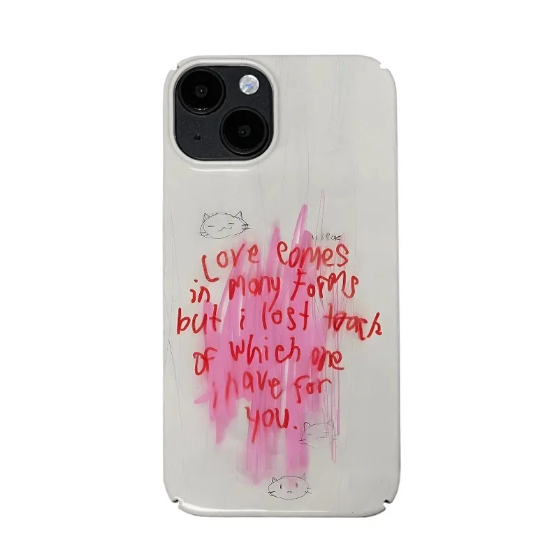 

Ins Cat Pink English Graffiti Case for IPHONE 17 16 ProMax 15 14 Plus 13 12 MINI 11 PRO 16Plus XR XS MAX SE Acrylic Phone Cover