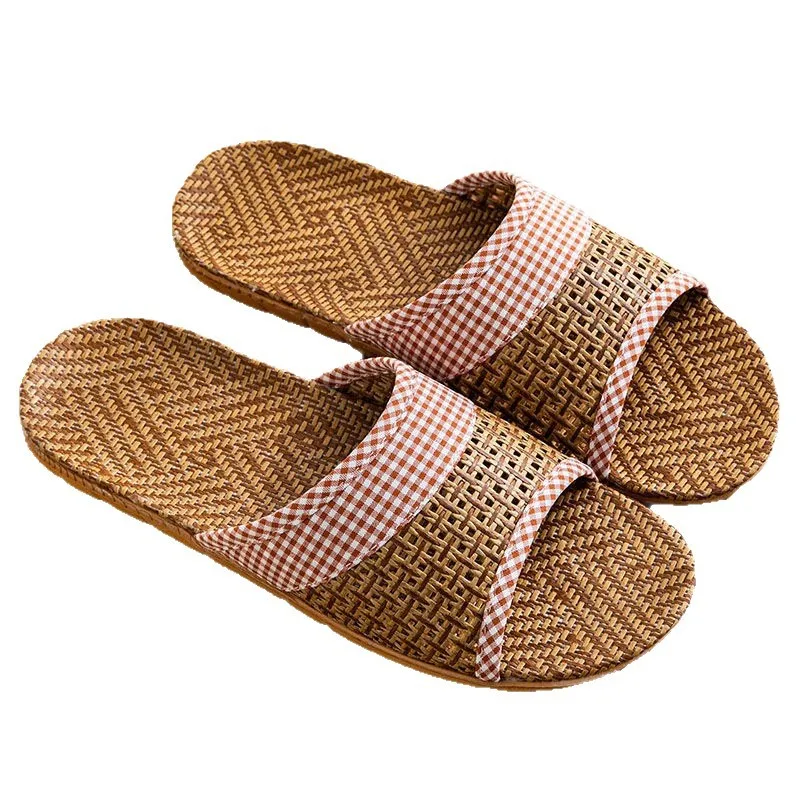2026 Summer New Linen Rattan Grass Cool Slippers Women's and Men's Home Indoor Floor Slippers Soft Bottom Home Silent view 5