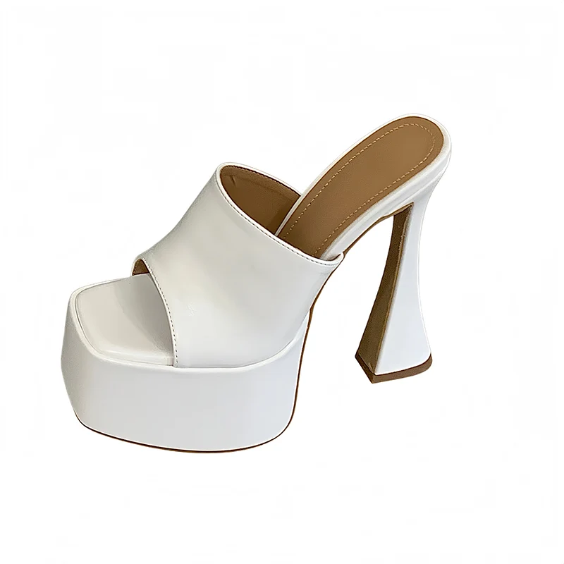 

16cm High Heels For Woman Platform Sandals Summer Square Toe Extremely Heels Slippers Sexy Party Shoes White Ladies Sandals