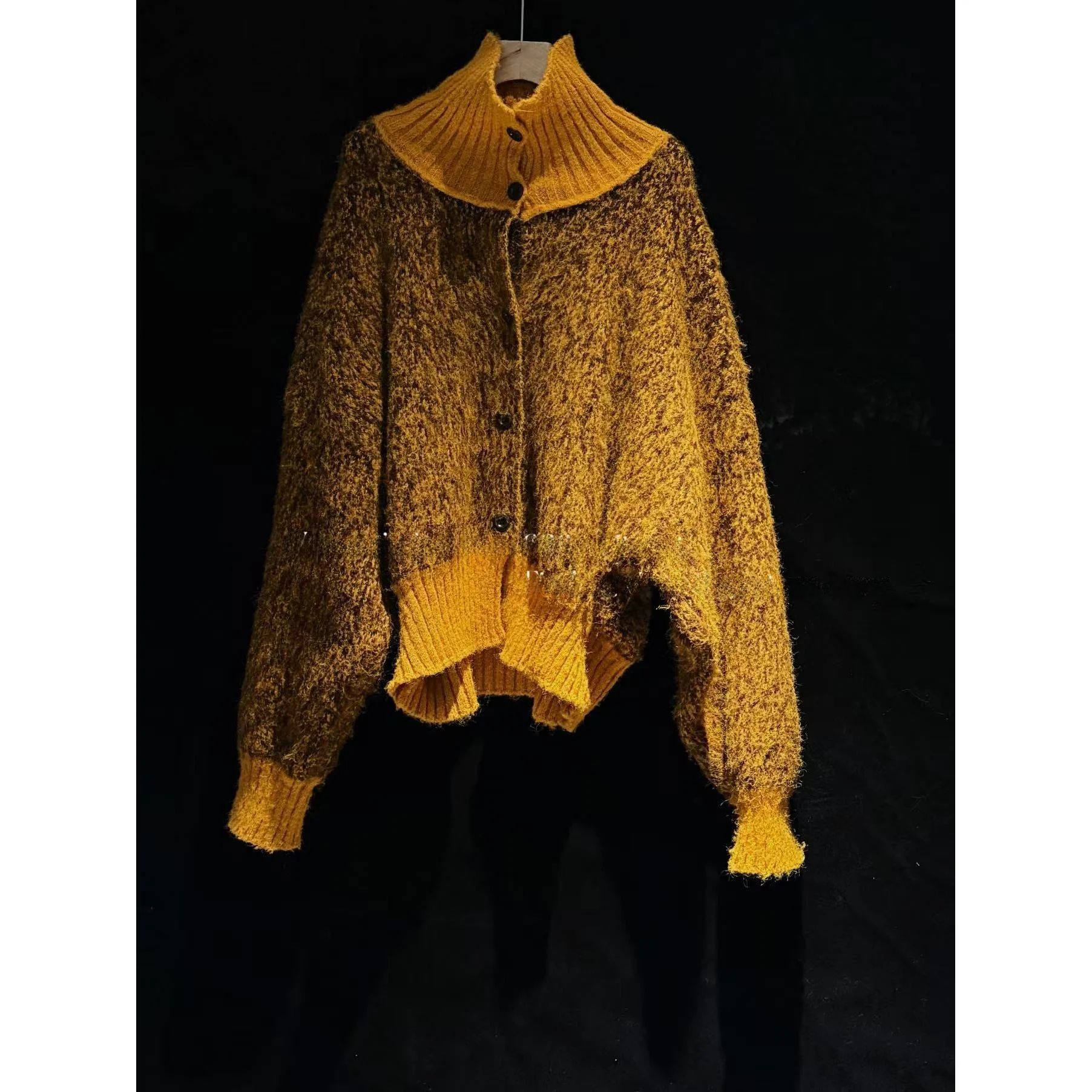 Suéter Coreano de Seda Floral con Cuello Mao, Ajuste Holgado, Manga Larga, Delgado, Color Liso, Uso Diario, Chaqueta para Mujer