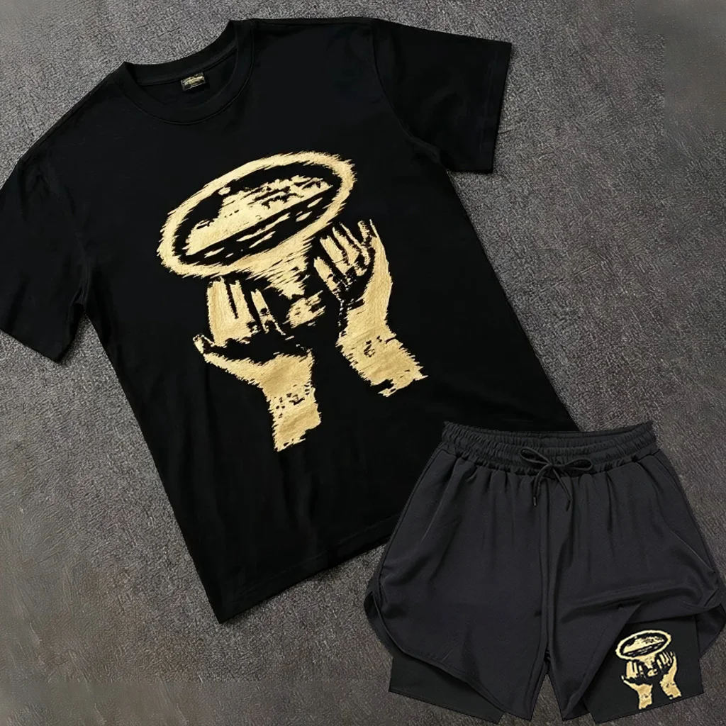 

Streetwear Rules The World Graphic Oversized T Shirt Shorts Men Bold Typology Short Sleeve Crew Neck Casual Top Street Style