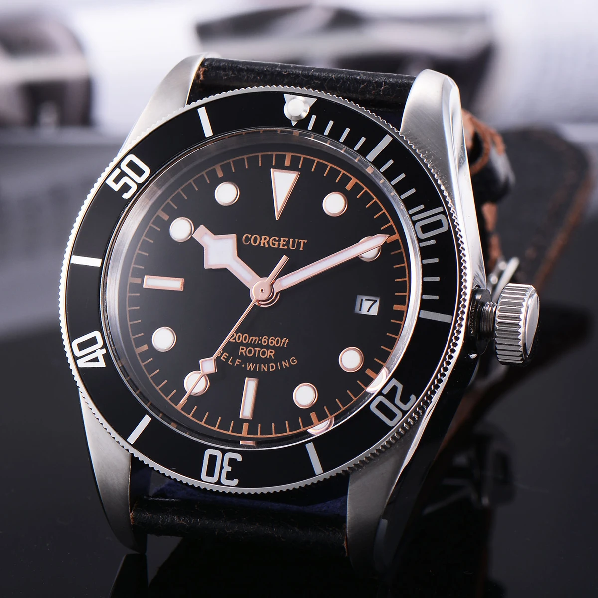 Corgeut Military Schwarz Bay Men NH35 Movemet Automatic Luxury Brand Sport Swim Clock Leather Mechanical Wrist Watches