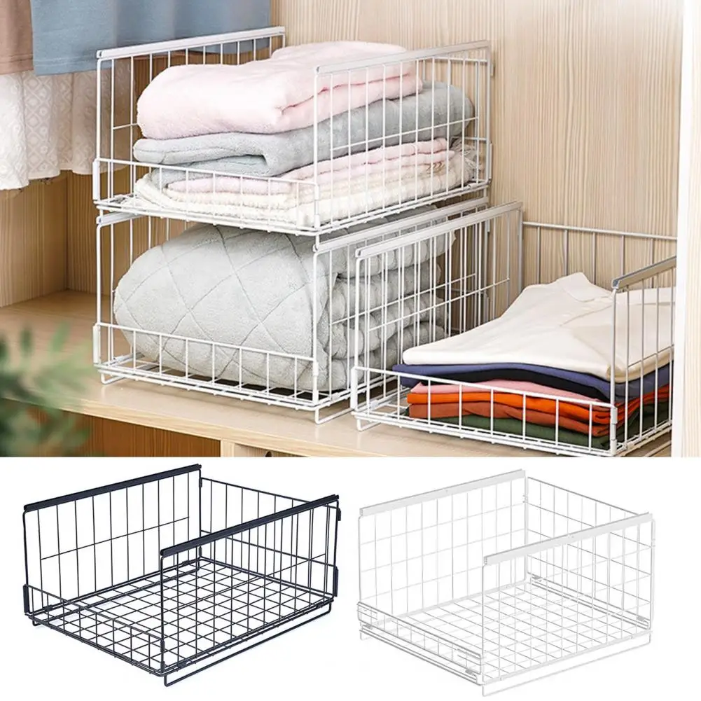 Easy to Assemble Wardrobe Organizer Stackable Wardrobe Storage Rack with Sliding Rail Organizer Drawer Shelf for Clothes Pants