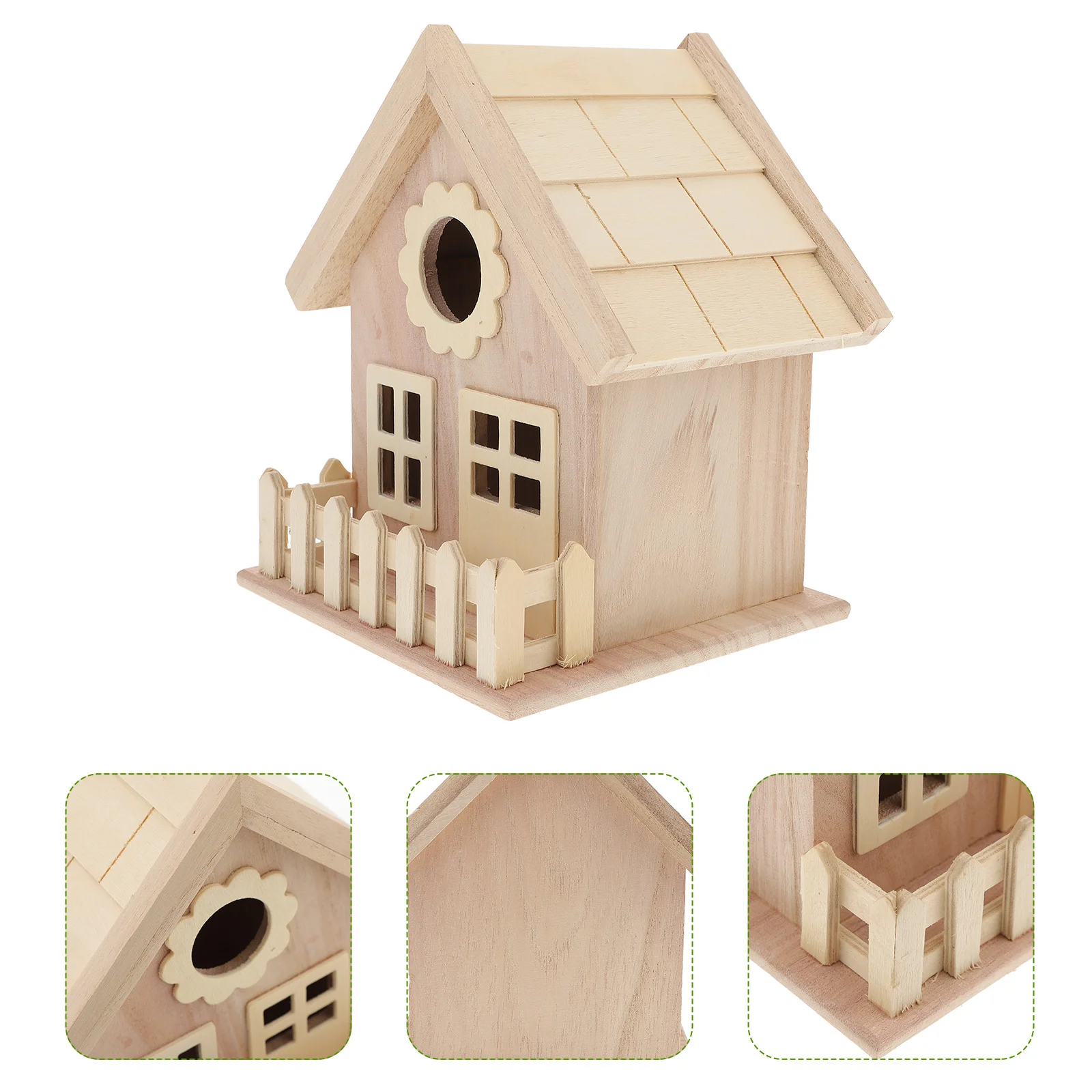 Wooden Bird with Double Windows for Small Birds Unfinished DIY Garden Windows Bird Nest Decor Nest Bed Pet Supplies