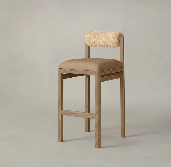 

Барный стул с высокой спинкой из букле и ясеня в современном дизайне, роскошный высокий стул для столовой