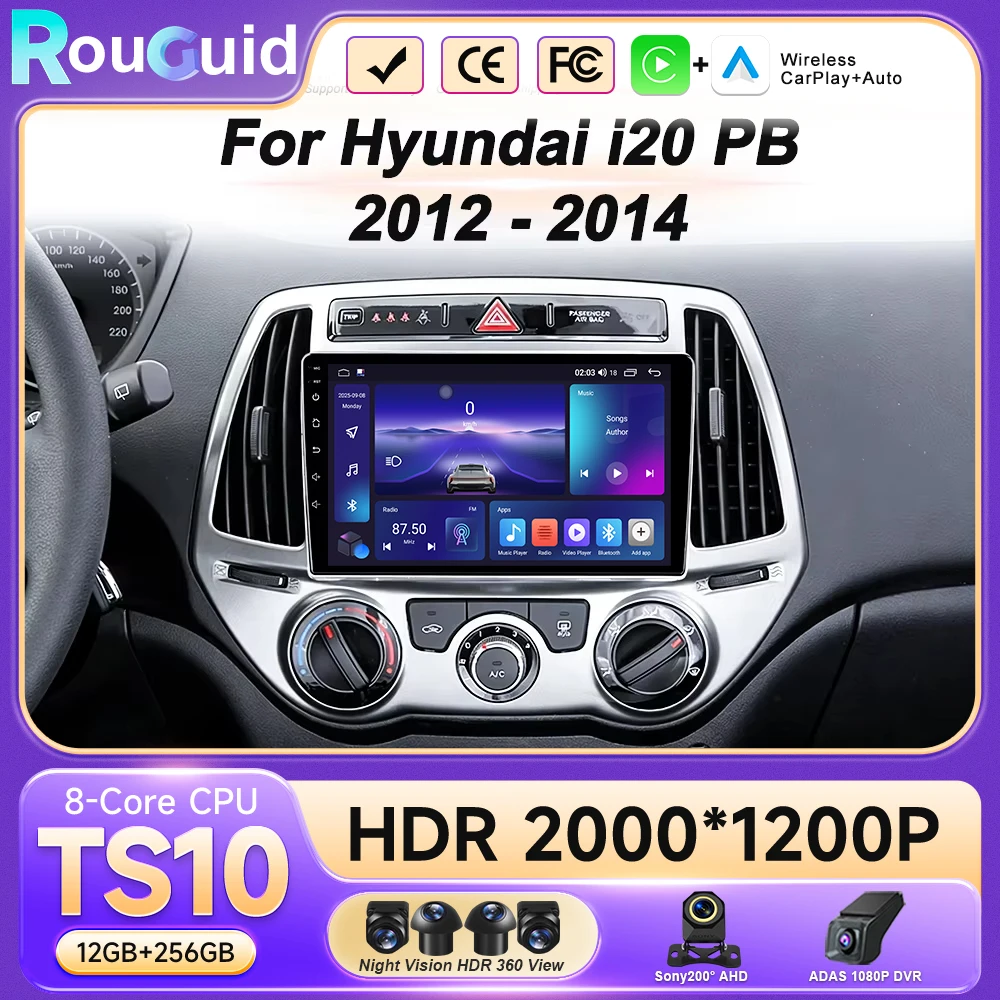 

Автомагнитола Android 16 Carplay для Hyundai i20 2008-2012, мультимедийный видеоплеер с Wi-Fi, сенсорным экраном QLED и поддержкой 4G