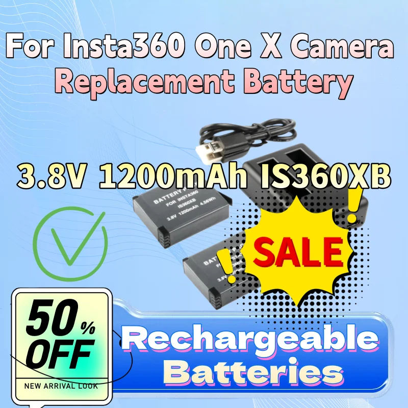 For Insta360 One X Camera Replacement Battery 3.8V 1200mAh IS360XB Battery + LED USB 2-Slots Charger with Micro USB Charge Port