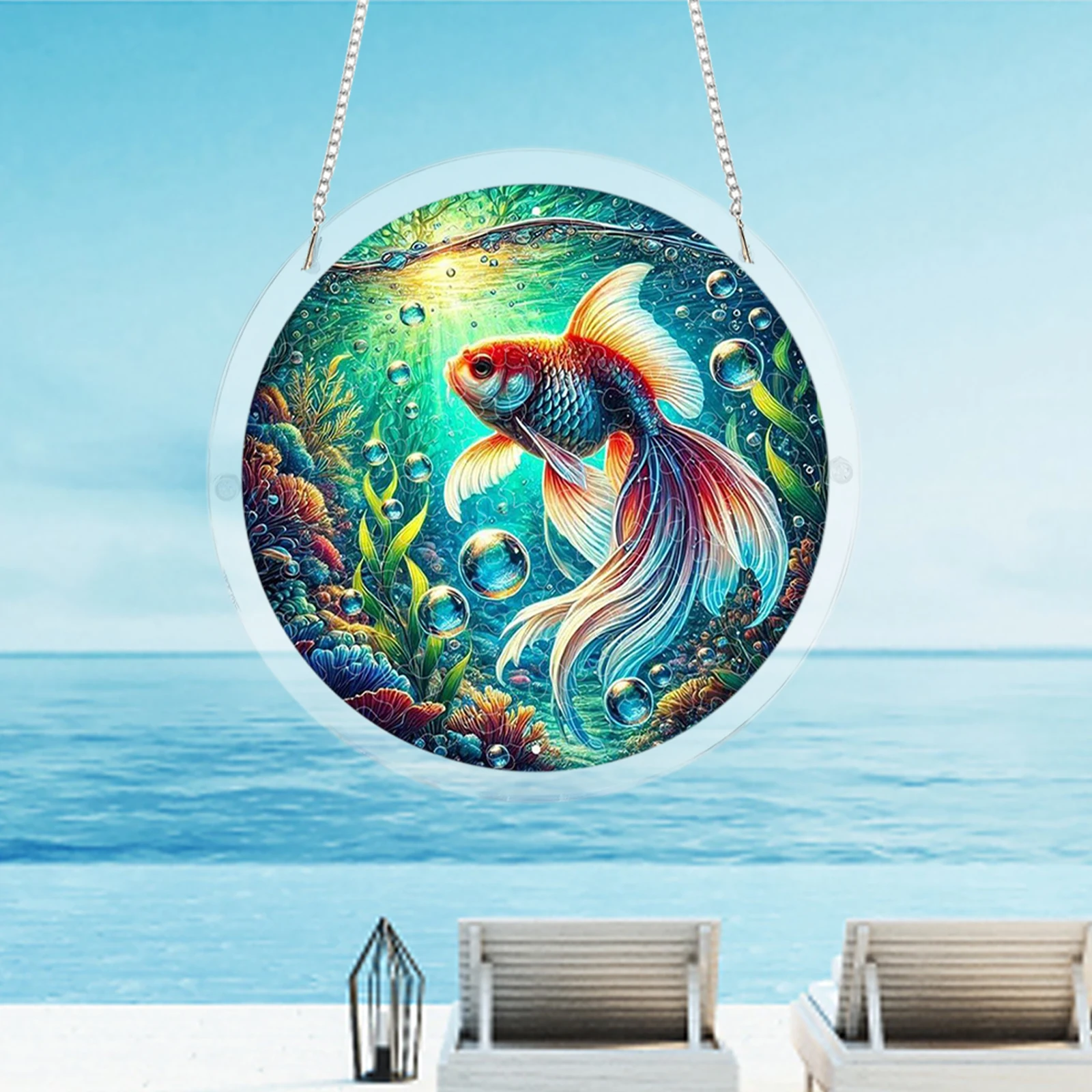 Acrylic Round Jigsaw Puzzle Window Panel with Chain Hanging Puzzle Suncatchers Easy To Install for Door Garden Home Gifts