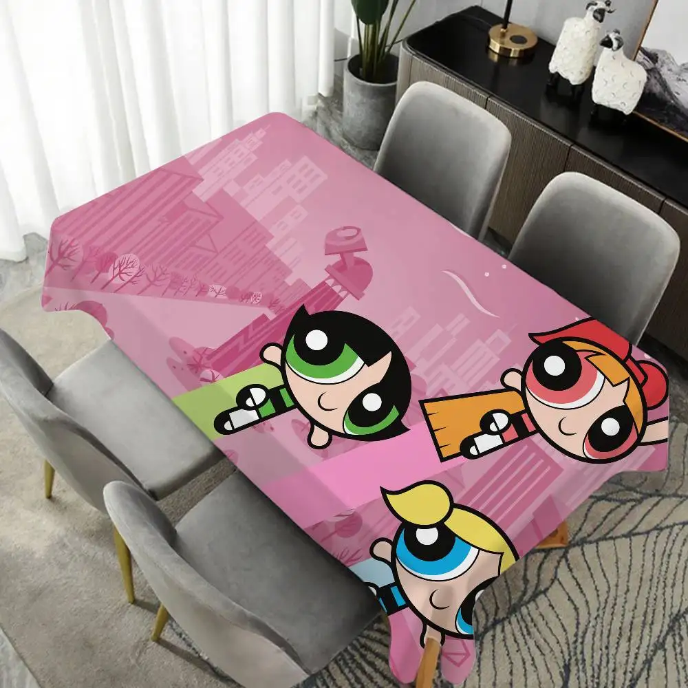 مفرش طاولة للفتيات من Powerpuff مقاوم للماء ومقاوم للزيت، غطاء طاولة مستطيل للحفلات، مفرش طاولة للنزهات الخارجية