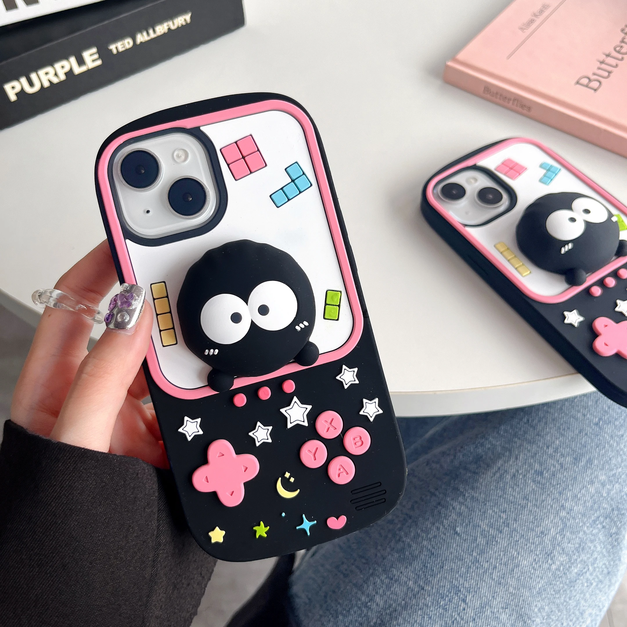 Soft Silicone Phone Case with Telescopic Holder, 3D Cute Game Eggette, Back Cover, Shell Skin, iPhone 11, 12, 13, 14, 15 Pro Max