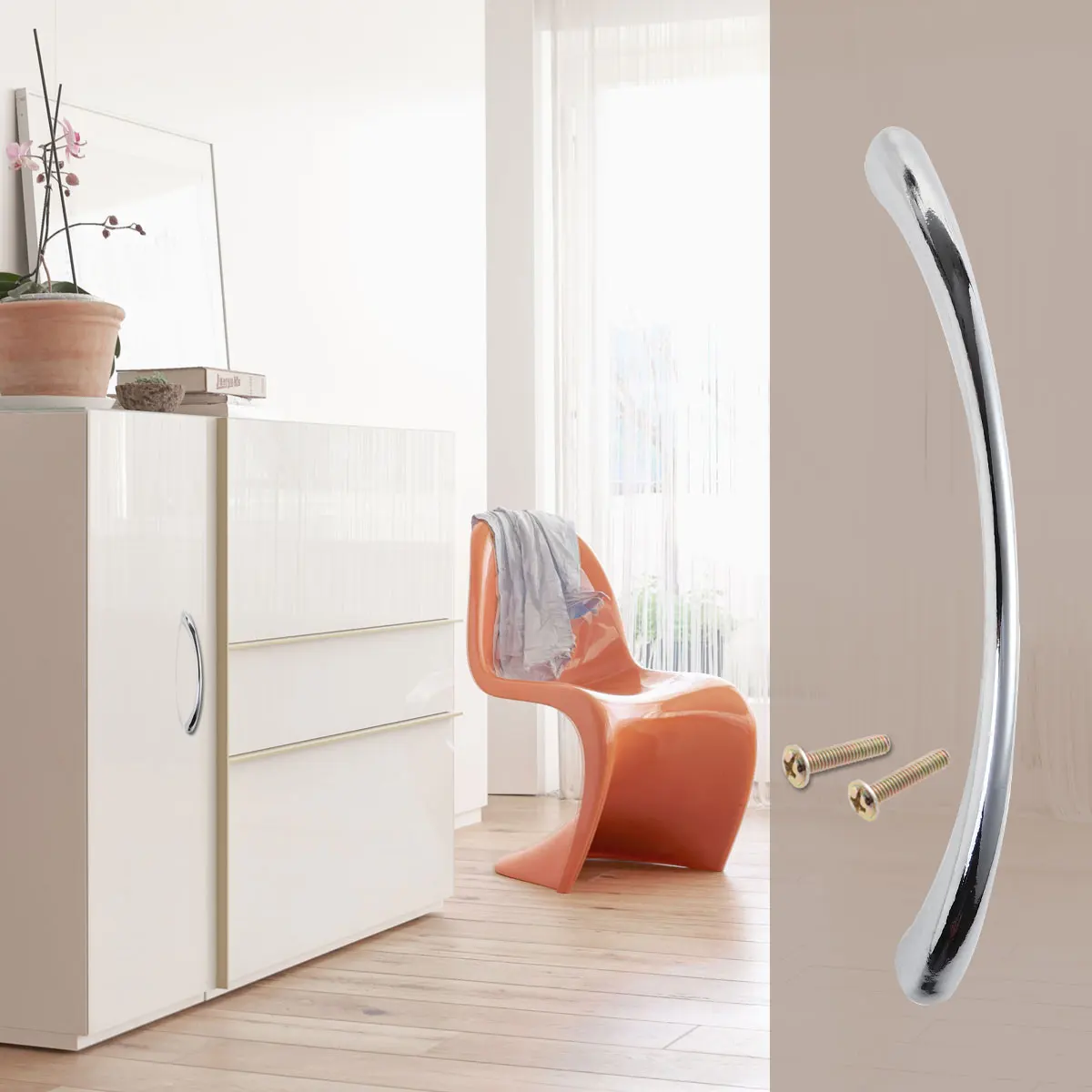 

10Pcs Door Cabinet Pull Handles Chrome Arc Shaped Zinc Alloy Durable Kitchen Drawer Cupboard Knobs Arc Door Knob