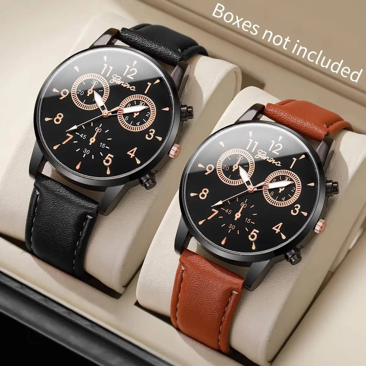 2PCS/Set Men Business Watches Arabic Dial Male's Quartz Watch Fashion Leather Strap Wristwatches Reloj Hombre（Without Box）