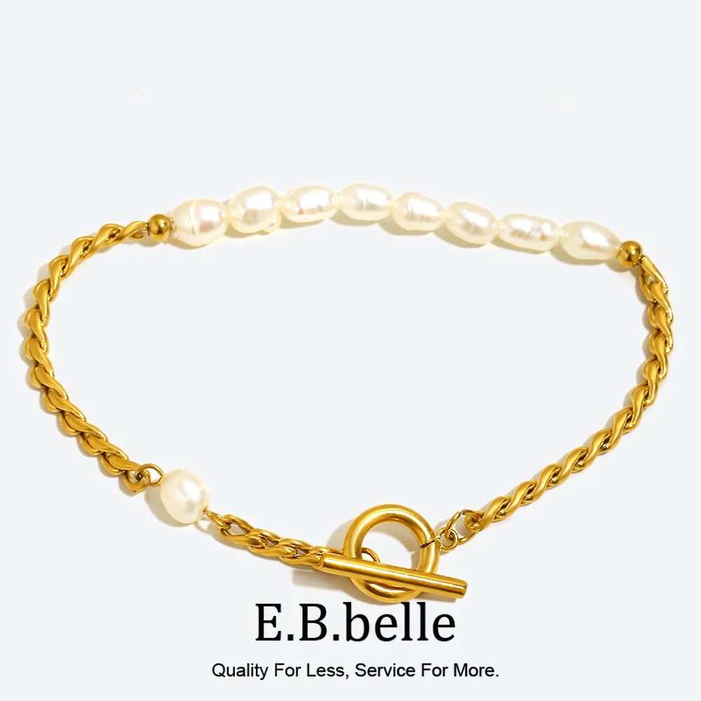 E.B.belle Gift Fine Polished  New Woven Chain Bracelets Bangles Stainless Steel Waterpoorf Elegant Pearl Bracelet For Women