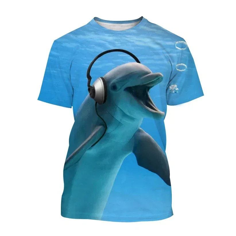 Summer Men Fashion Casual Cool Personality Animal Dolphin Graphic 3D Printing T Shirts Oversized O-neck Short Sleeve Tops