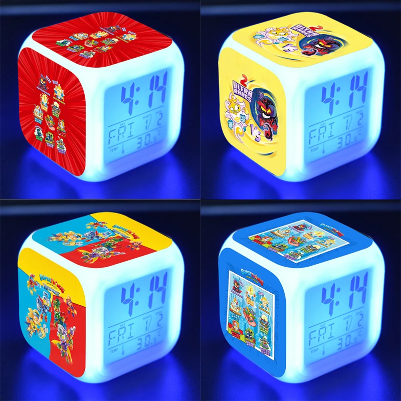 SuperThings 10 Rescue Force Alarm Clock LED Colorful Mute Luminous Electronic Clock Mini Table Reloj Clock With Thermometer