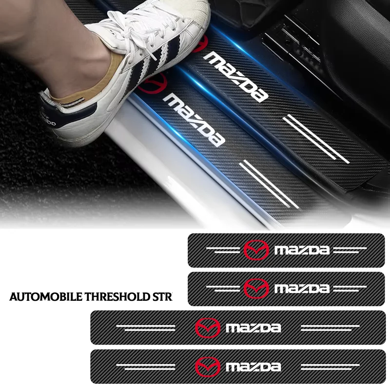 New 4PCS Carbon Fiber Car Sticker Auto Door Threshold Waterproof For Mazda 3 CX5 2 CX3 CX9 MX5 RX8 Axela Demio Atenza MS black