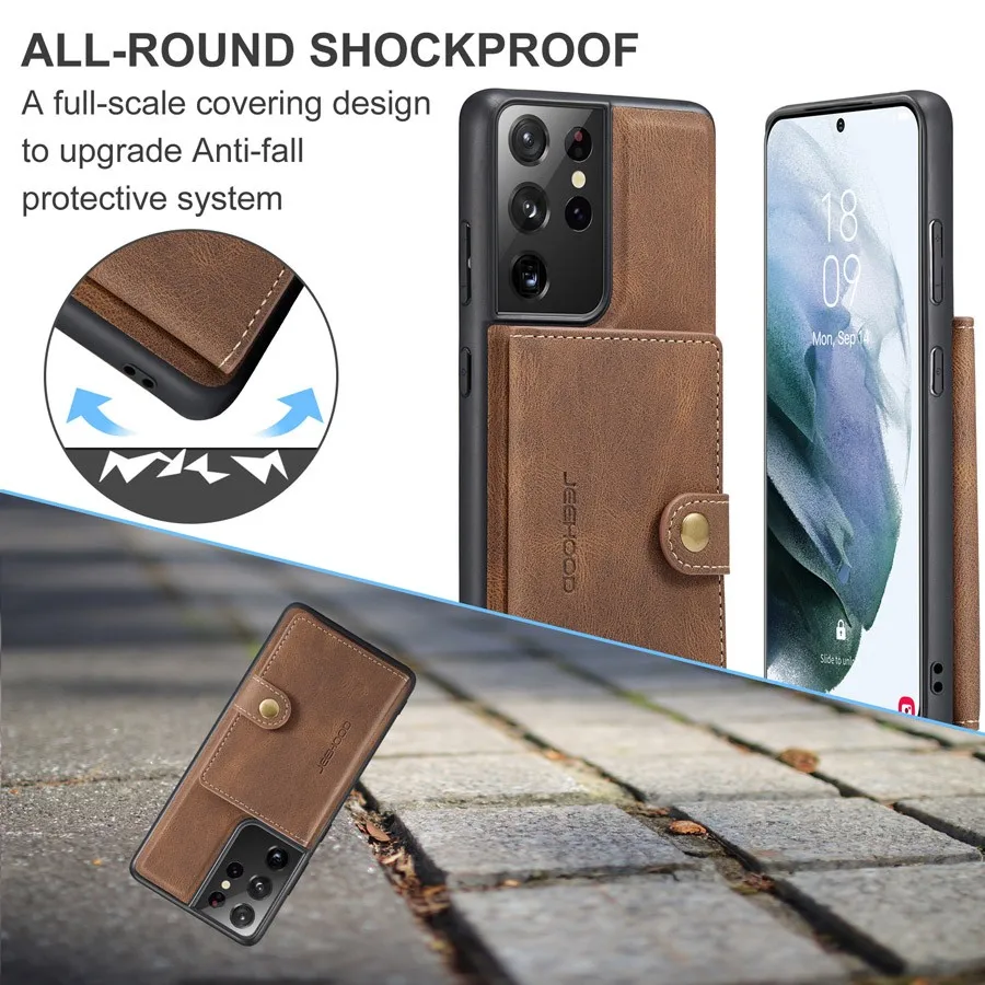 Genuine Leather and PU Case for Samsung Galaxy S20 Plus, S21 FE, S22, S23, S24 Ultra S25, Built-in Magnet, Removable Back Cover