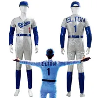 Rocketman Elton John Dodgers Cosplay Costume Baseball Uniform Jumpsuit Hat Halloween Party Costumes Outfit for Women Men OA5133