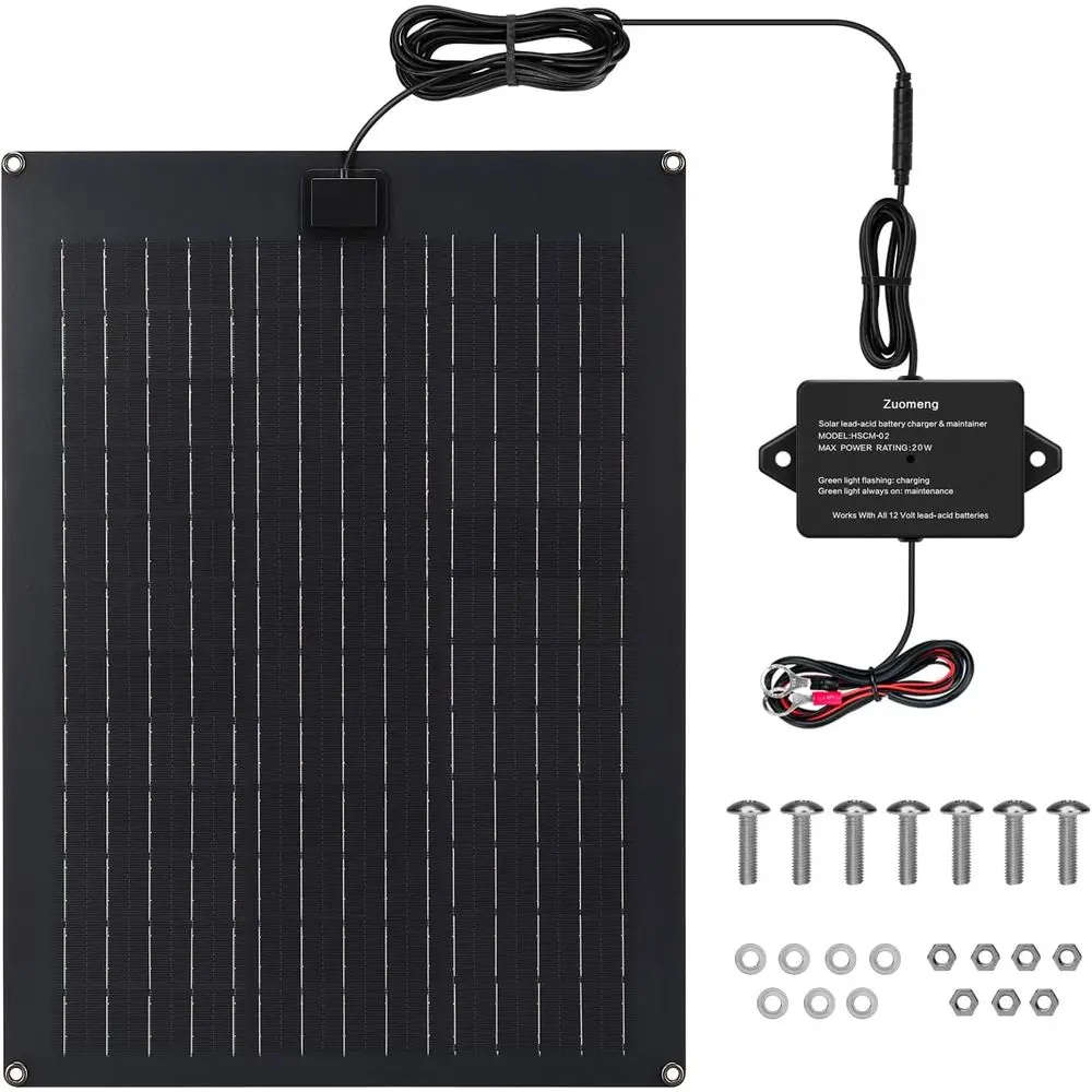Solar Battery Charger Maintainer, 20W Solar Panel Kit for Dump Trailer Built-in Maintenance Pulse & Intelligent MPPT Charge Cont