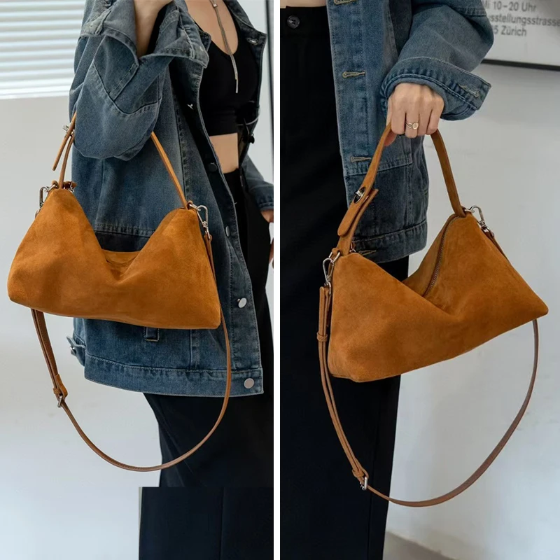 

Ladies Soft Suede Cowhide Crossbody Bag Women's Frosted Cow Genuine Leather Shoulder Bags Female Designer Luxury Commute Handbag