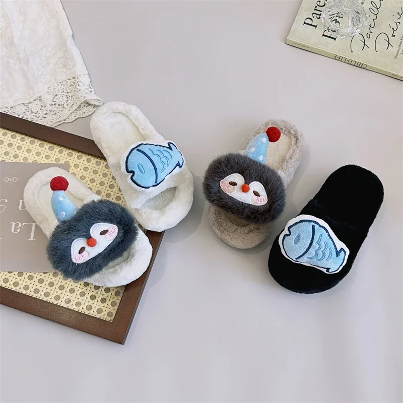 

2025 New Style Cartoon Cute Children Half Slippers Spring Cartoon Cat Plush Animal Design Comfortable Winter Closed Toe Slipper