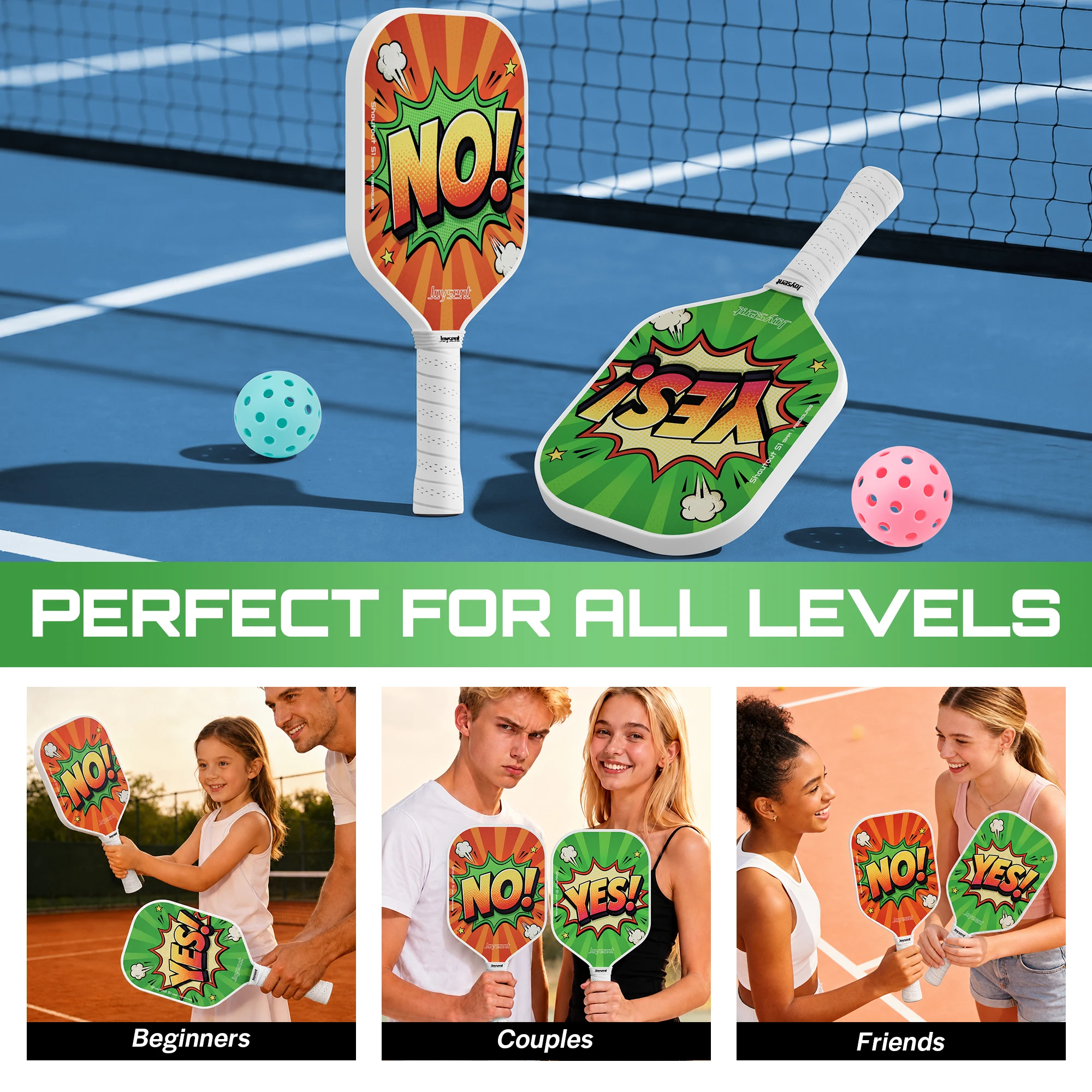 Joysent Pickleball Paddles Set For Beginner PP Honeycomb Core  13mm Fiberglass Pickleball Racket For Men Women With 2Paddles