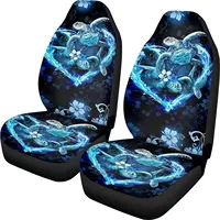 Set of 2 Car Seat Covers Universal Auto Front Seats Protector Fits for Car SUV Sedan Sea Turtle Flower Print Auto Interior Blue