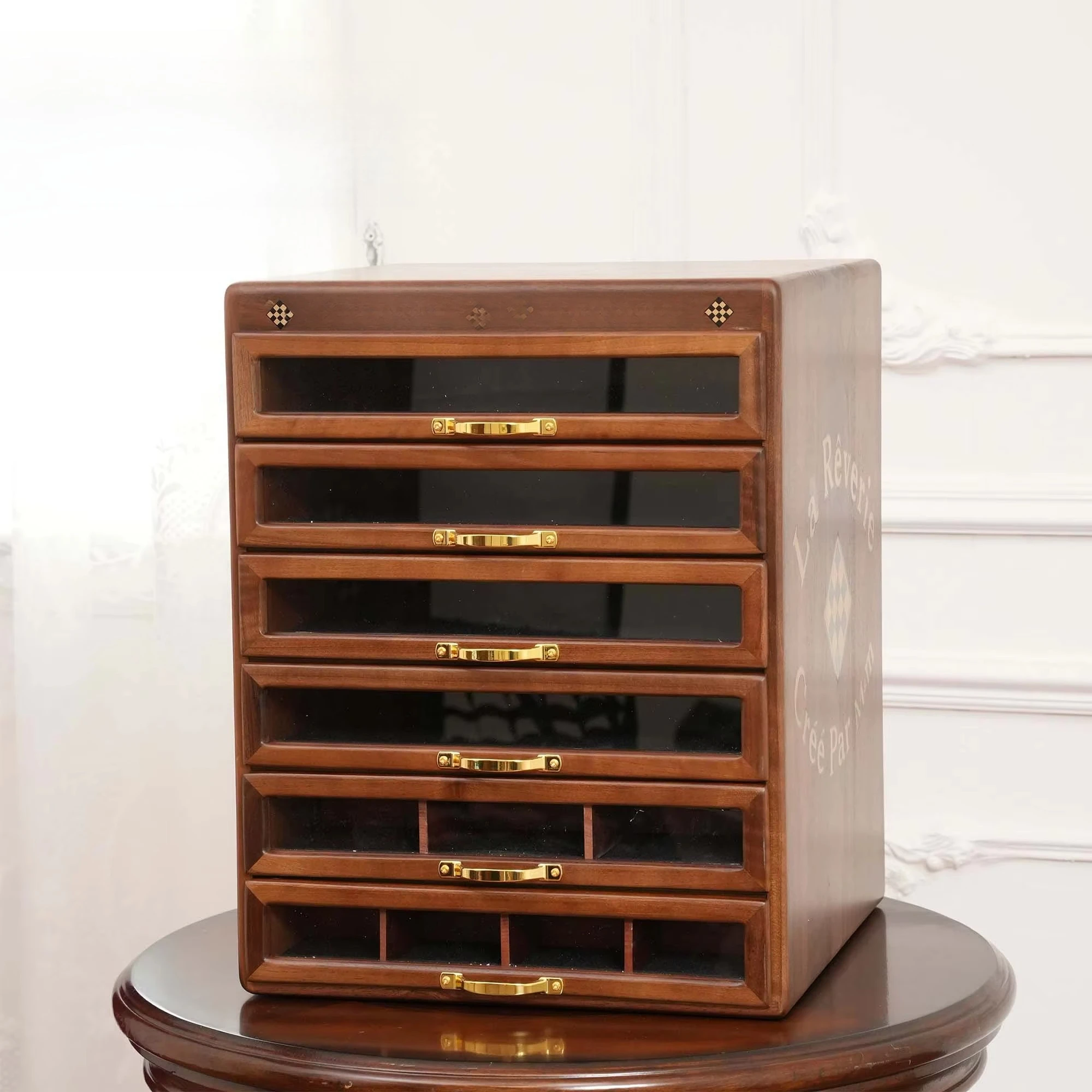 Luxury Walnut Wood Sunglasses Display Cabinet Piano Lacquer Cedar Cigar Humidor Cabinet 6 Layers Cigar Storage Jewelry Display