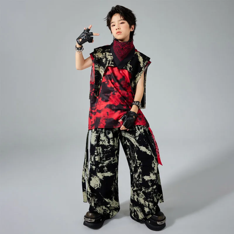 Girls K-pop Cool Graffiti Hooded Vest Street Dance Cargo Pants Boys Hip Hop Top Costume Kids Teens Streetwear Child Clothes Sets