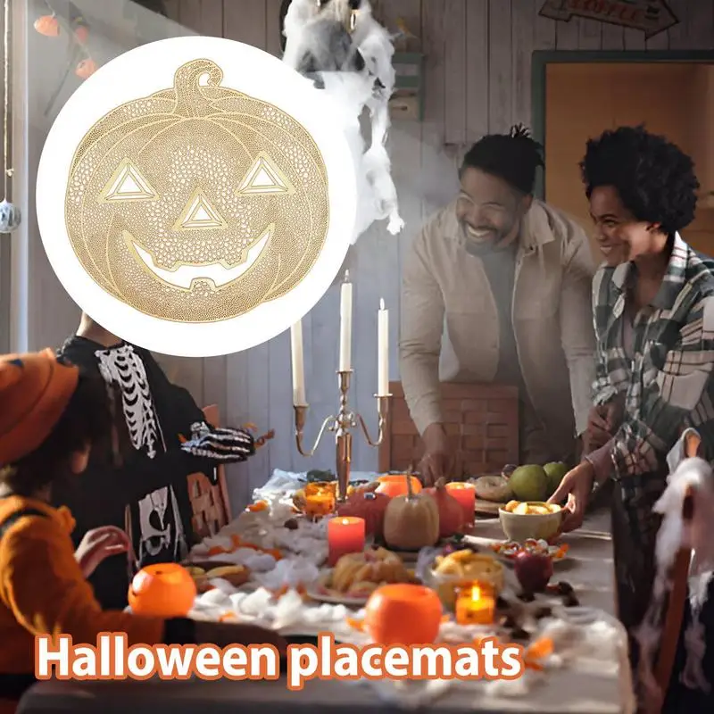 Halloween Placemats Fall Thanksgiving Place Mats Pumpkin Shape Fall Thanksgiving Mats For Dining Heat-Resistant
