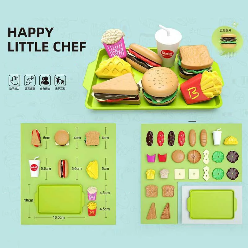 Kinderen Fantasiespel Keukenspeelgoedset Simulatie Hamburger Pizza Frietjes Koken Snijspellen Jongens Meisjes Interactief Montessori Speelgoed