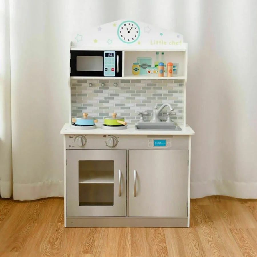 

Sturdy Quality Realistic Design Kid's Wooden Pretend Cooking Play Kitchen Set Boost Cognitive ls for