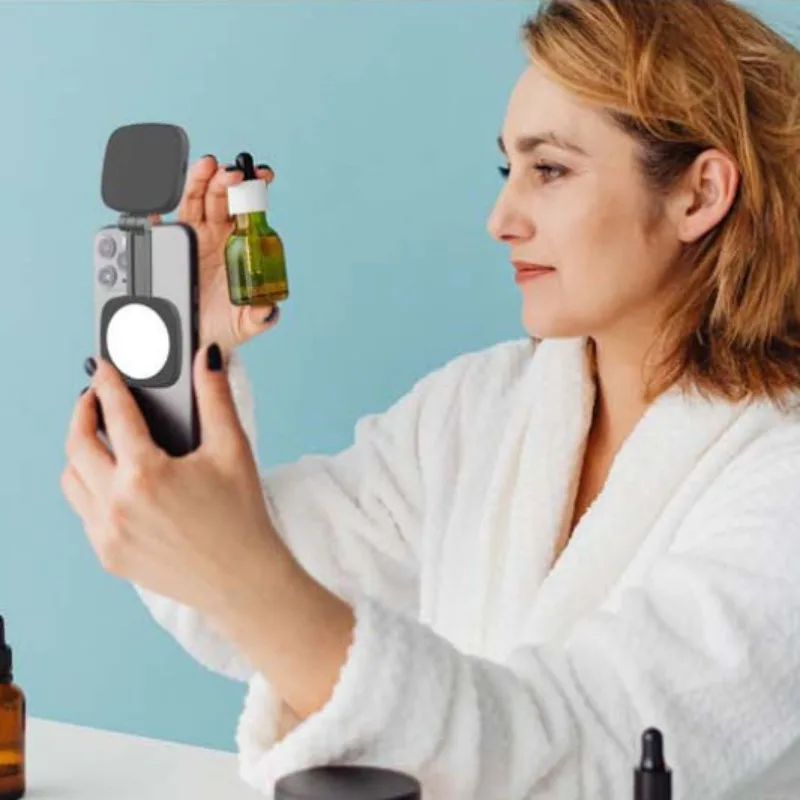 자석 셀카 라이트 내장 메이크업 거울 높이 조절 뷰티 필터 범용 휴대폰 호환 휴대용 디자인