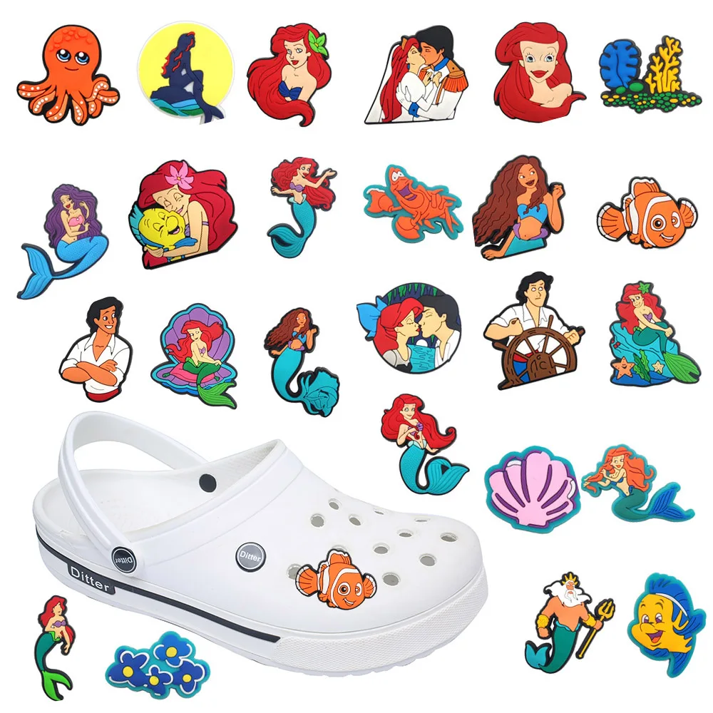 Fairy Tale Story Mermaid Series ​for Shoe Charms PVC Shoe Accessories for Classic Clog Shoe Decoration Fit Wristband Kids Gifts